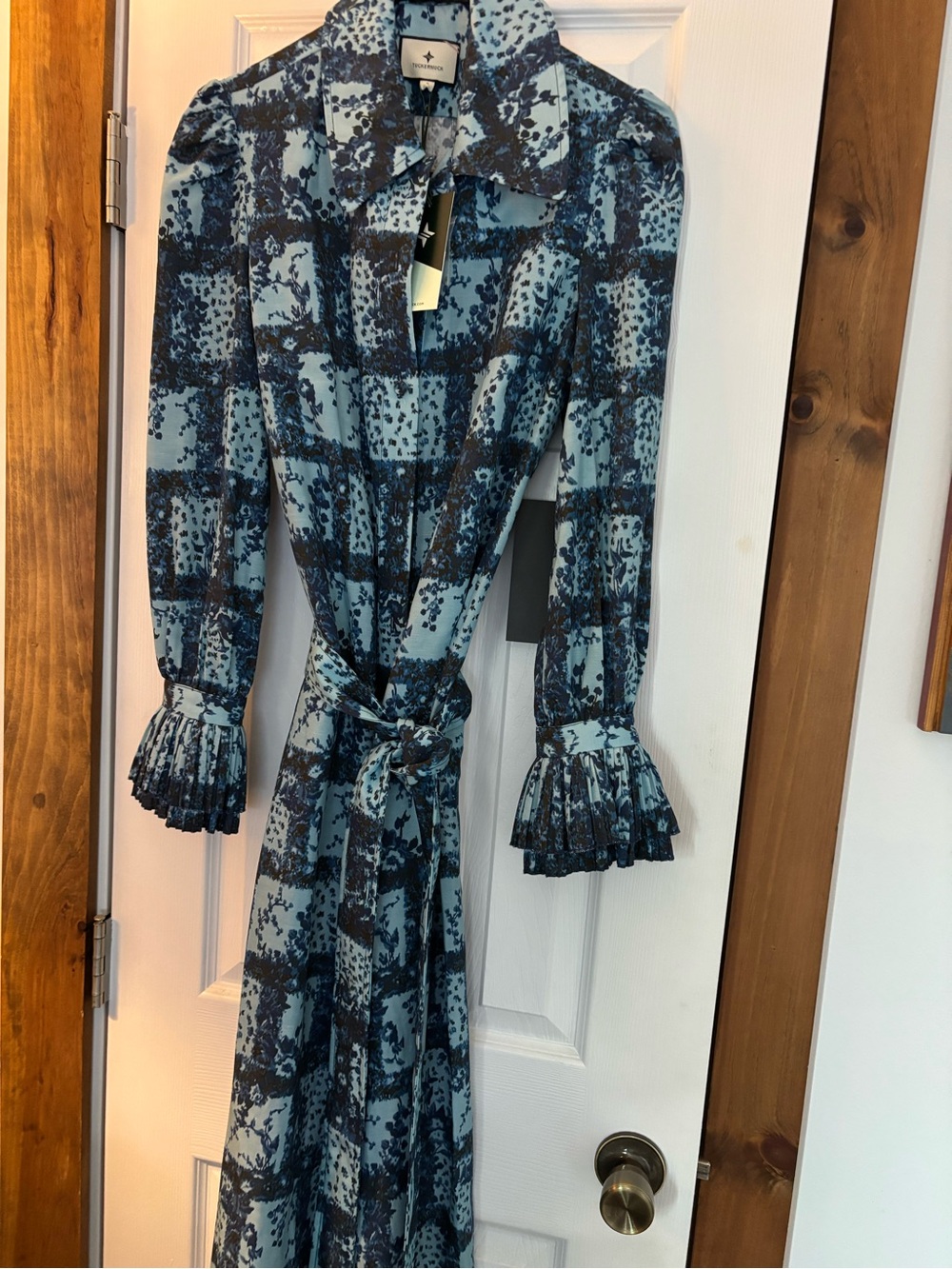 Tuckernuck Blue Patterned Maxi Dress with Ruffle Cuffs - Picture 3 of 3